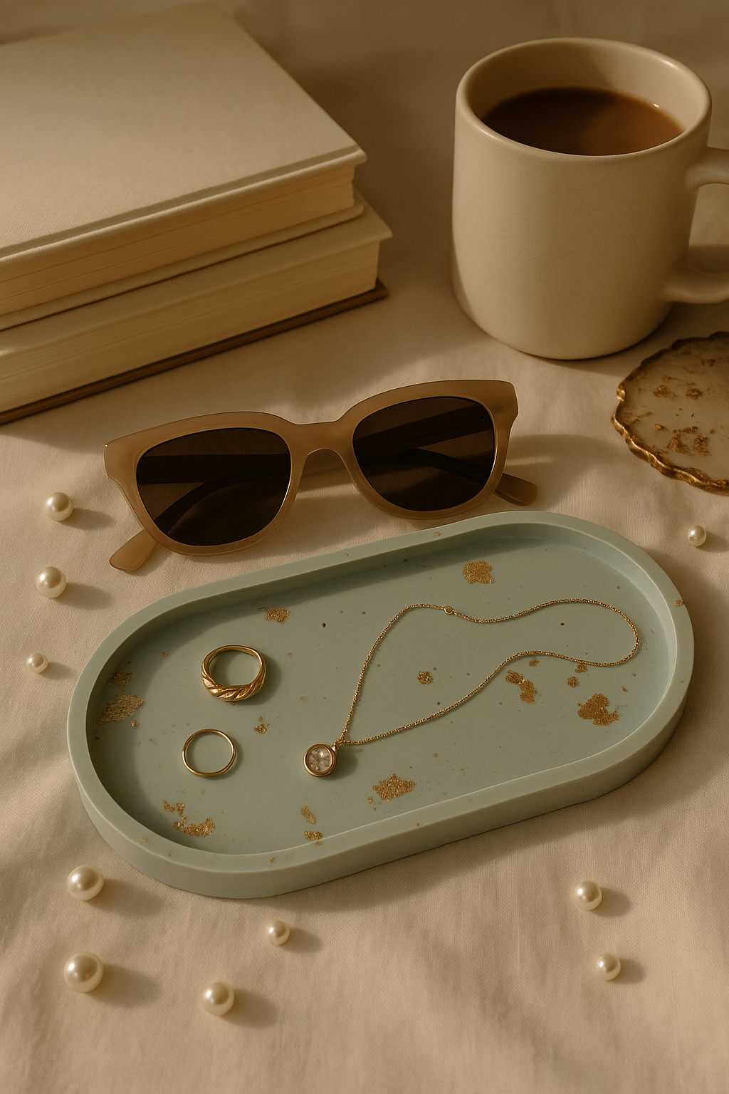 Pastel Green with golden flakes