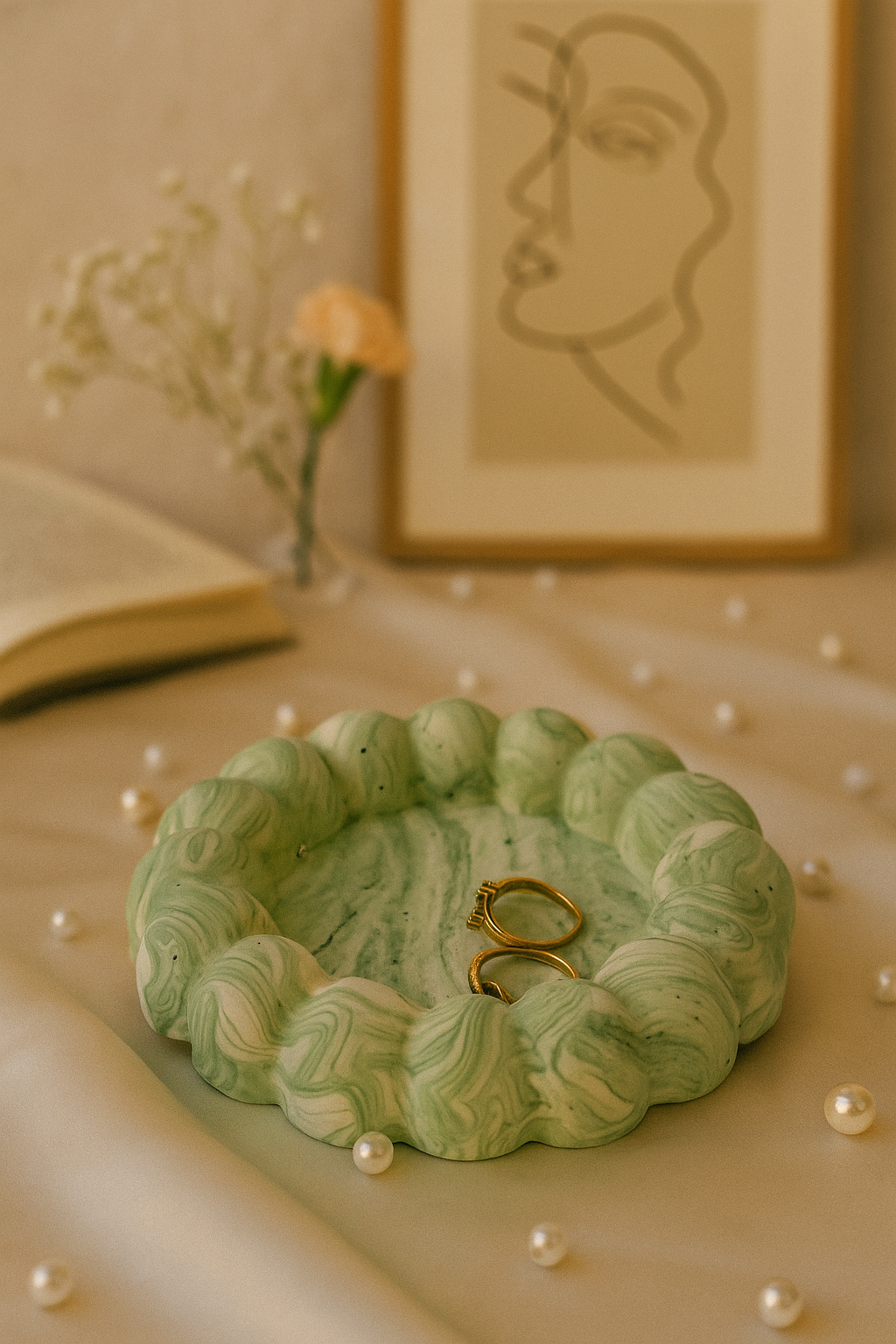 Green marble bubble trinket tray